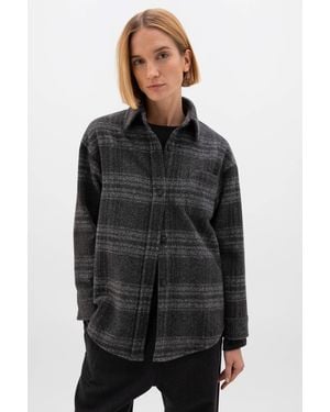 Johnstons of Elgin Cashmere & Wool Check Shacket - Black