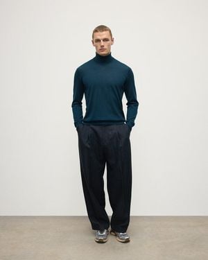 Johnstons of Elgin Superfine Cashmere Dark Roll Neck Jumper - Blue