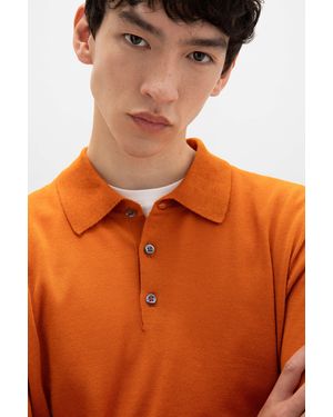 Johnstons of Elgin Merino Long Sleeve Poloshirt - Orange