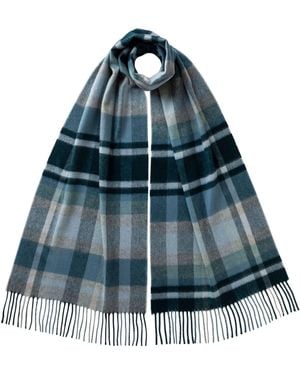Johnstons of Elgin Deco Block Check Cashmere Scarf - Blue