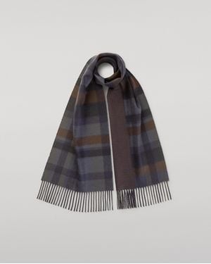Johnstons of Elgin Contrast & Check Cashmere Scarf - Blue