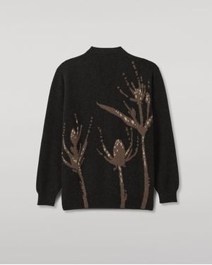 Johnstons of Elgin Wild Thistle Intarsia Dark Cashmere Cardigan - Black