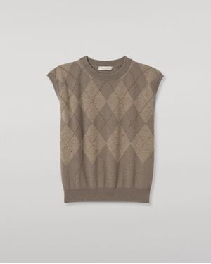 Johnstons of Elgin Clan Argyle Cashmere Tank - White