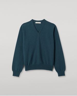 Johnstons of Elgin Lunan Bottle Classic V Neck Jumper - Blue