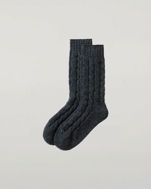 Johnstons of Elgin Cashmere Donegal Cable Socks - Black