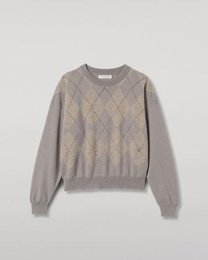 Johnstons of Elgin Clan Argyle Cashmere Jumper - White
