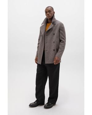 Johnstons of Elgin Charcoal Herringbone Pea Coat - Blue