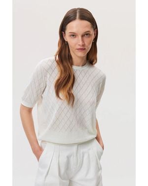 Johnstons of Elgin Superfine Merino Pointelle Argyle T-Shirt - White