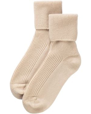 Johnstons of Elgin Light Camel Cashmere Lounge Socks - White