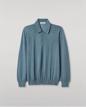 Johnstons of Elgin Fin Superfine Cashmere Polo Shirt - Blue
