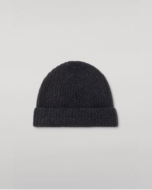 Johnstons of Elgin Traquair Donegal Cashmere Ribbed Beanie - Blue