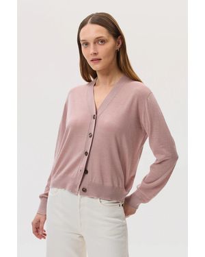 Johnstons of Elgin Superfine Merino Wool Cardigan - Pink