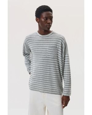 Johnstons of Elgin Cashmere Jersey Stripe Light Oversized T-Shirt - Grey