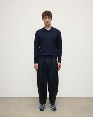 Johnstons of Elgin Classic Cashmere Dark V Neck Jumper - Blue