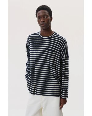 Johnstons of Elgin Cashmere Jersey Stripe Oversized T-Shirt - Blue