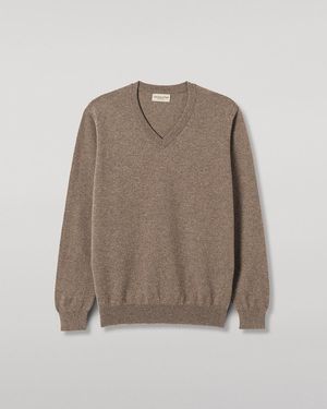 Johnstons of Elgin Reuben Cashmere V Neck Jumper - Brown