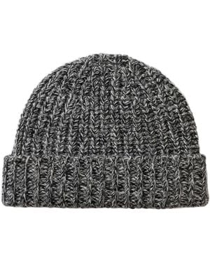 Johnstons of Elgin Half Cardigan Stich Dark Cashmere Beanie - Black