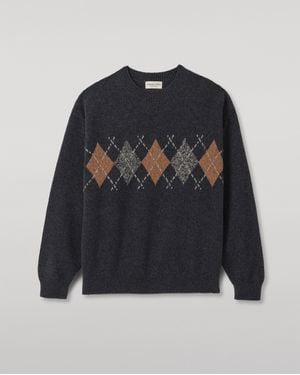 Johnstons of Elgin Rusky Argyle Lambswool Sweater - Blue