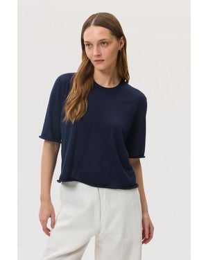 Johnstons of Elgin Superfine Merino Wool Dark T-Shirt - Blue