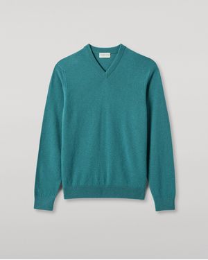 Johnstons of Elgin Rory Classic Cashmere V-Neck Jumper - Blue