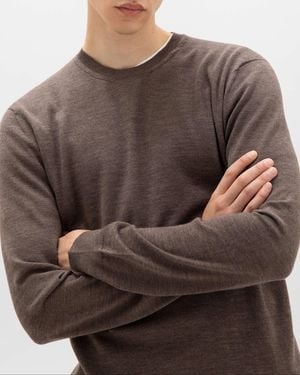 Johnstons of Elgin Merino Round Neck Light Sweater - Brown