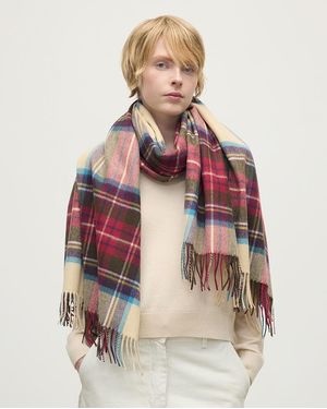 Johnstons of Elgin Hessian Dress Stewart Tartan Cashmere Stole - Natural