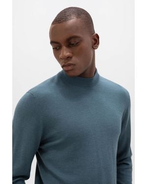 Johnstons of Elgin Mock Turtle Neck Merino Sweater - Blue