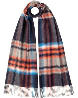 Johnstons of Elgin Wide Cashmere Check Scarf - Red