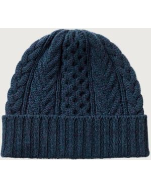 Johnstons of Elgin Aran Cable Cashmere Beanie - Blue