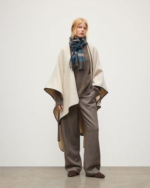 Johnstons of Elgin Cream Belted Cape With Leather Binding - Natural