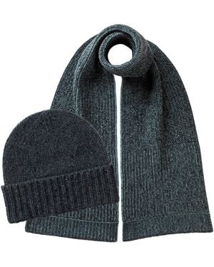 Johnstons of Elgin Donegal Cashmere Hat & Scarf Gift Set - Blue