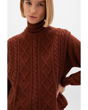 Johnstons of Elgin Oversized Aran Cable Cashmere Tank - Brown