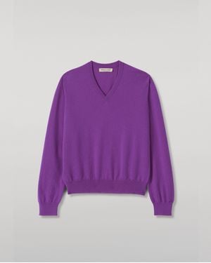 Johnstons of Elgin Lunan Classic Cashmere V Neck Sweater - Purple