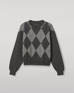 Johnstons of Elgin Clan Mid Argyle Cashmere Jumper - White