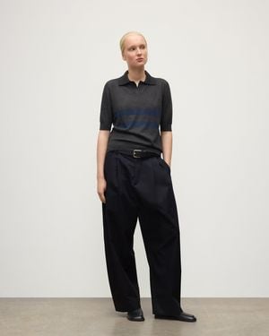 Johnstons of Elgin Coira Charcoal & Superfine Cashmere Polo Shirt - Blue