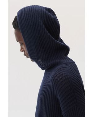 Johnstons of Elgin Mesh Rib Cashmere Dark Hoodie - Blue