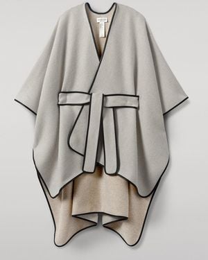 Johnstons of Elgin Cream Belted Cape With Leather Binding - Natural