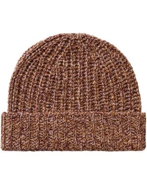 Johnstons of Elgin Half Cardigan Stich Cashmere Beanie - Brown