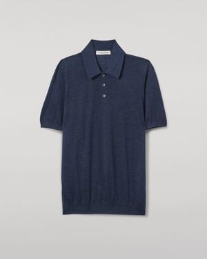 Johnstons of Elgin Fin Superfine Cashmere Polo Shirt - Blue