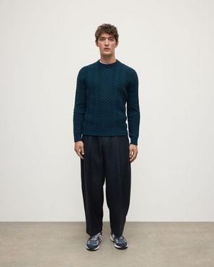 Johnstons of Elgin Aran Cable Dark Cashmere Jumper - Blue