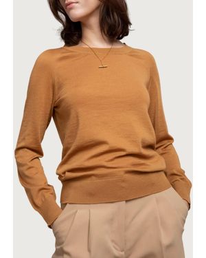Johnstons of Elgin Golden Superfine Merino Ballet-Neck Sweater - Brown