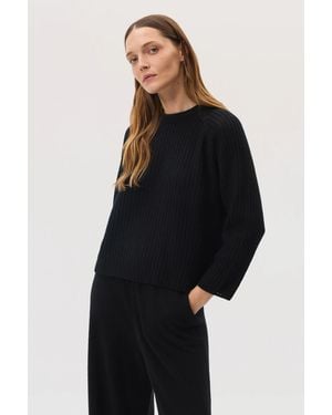 Johnstons of Elgin Mesh Rib Cashmere Sweater - Black