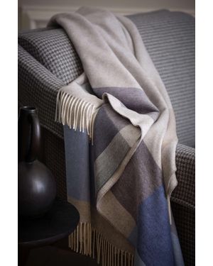 Johnstons of Elgin Block Border Wool Throw - Gray