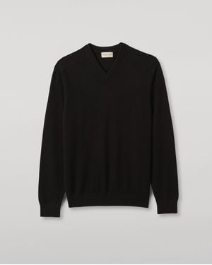 Johnstons of Elgin Rory Classic Cashmere V-Neck Sweater - Black