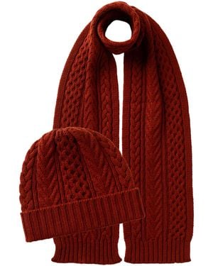 Johnstons of Elgin Aran Cashmere Hat & Scarf Gift Set - Red