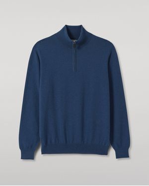 Johnstons of Elgin Reuben Cashmere Zip Neck Jumper - Blue