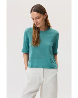 Johnstons of Elgin Superfine Merino Wool T-Shirt - Blue