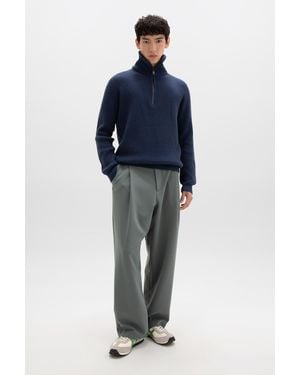 Johnstons of Elgin Ribbed Cashmere Zip Neck Mid Jumper - Blue