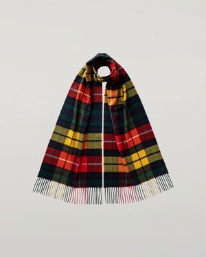 Johnstons of Elgin Buchanan Tartan Wide Cashmere Scarf - Red