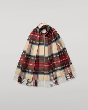 Johnstons of Elgin Hessian Dress Stewart Tartan Cashmere Stole - Natural